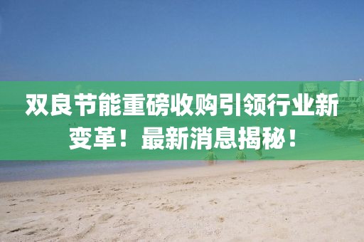 雙良節(jié)能重磅收購(gòu)引領(lǐng)行業(yè)新變革！最新消息揭秘！